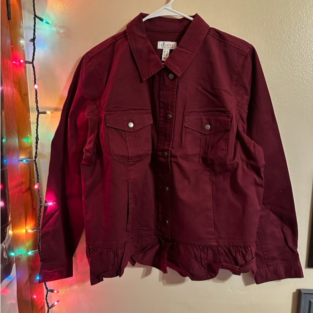 Denim & Co. Women’s Red Denim Jacket. Size Large. Like new!